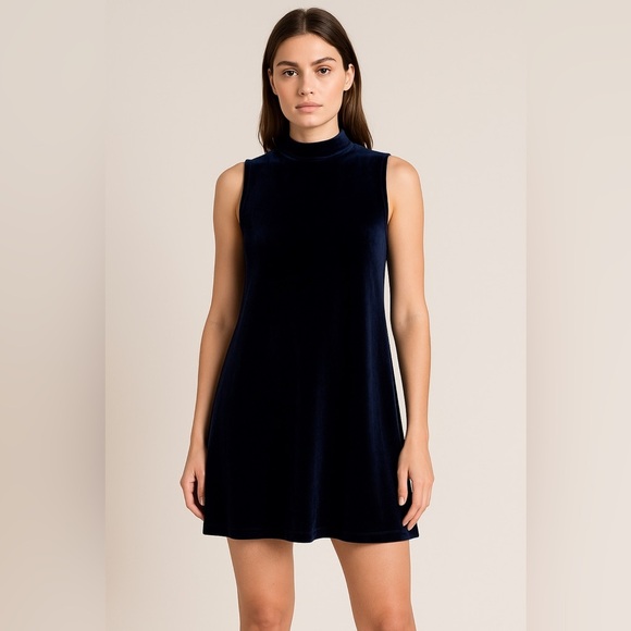 penelope tree Dresses & Skirts - Vintage 90s Penelope Tree Navy Blue Velvet Mini Dress Mock Neck Size 10